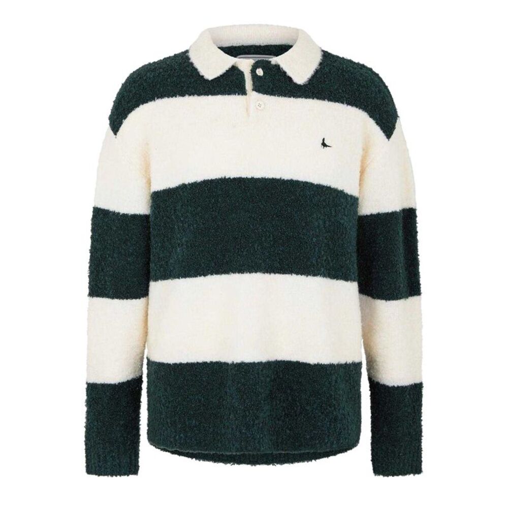 Jack Wills Mens Striped Relaxed Fit Rugby Sweater / Evergreen